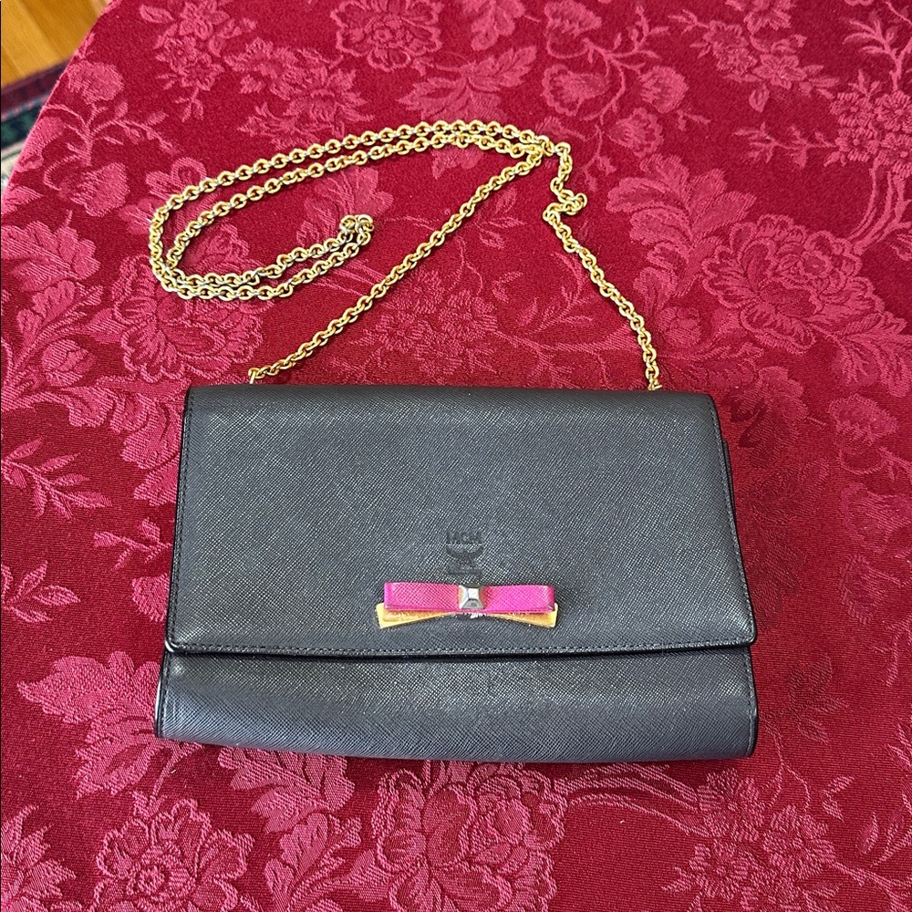 MCM Black & Pink Leather Crossbody Bag W/ Chain Strap